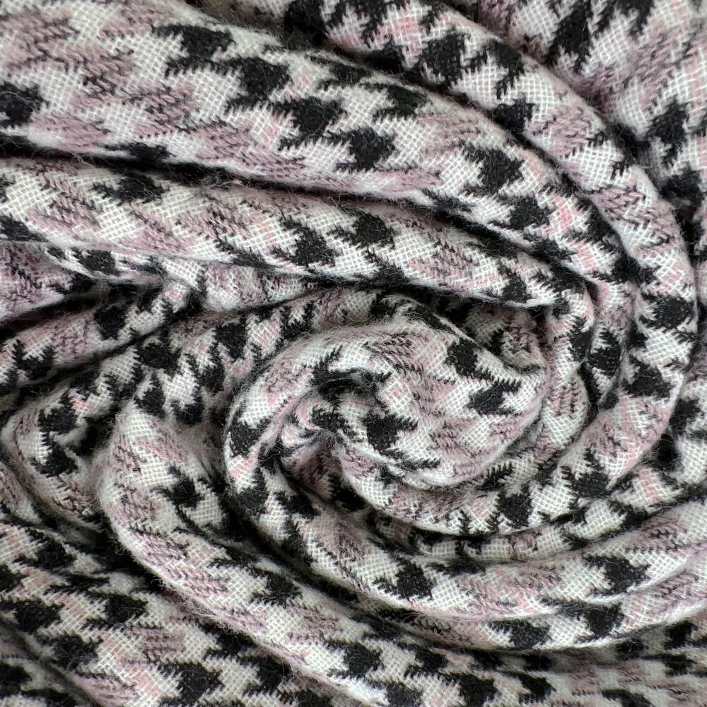Divided H&M Houndstooth Pattern Fringed Scarf Black Pink White L73" X W27" F4"